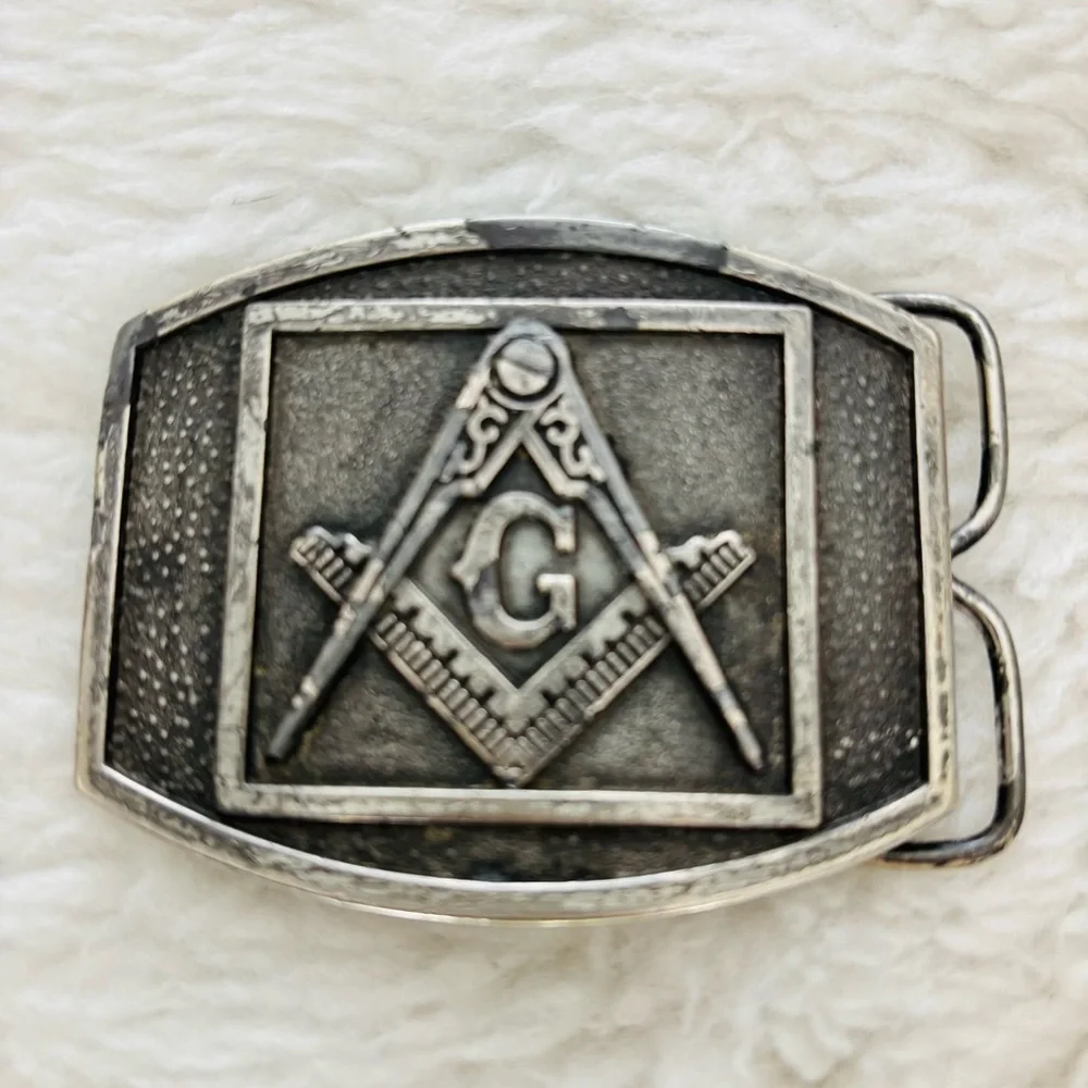 Masonic Silver Bergamot Brass Work Belt Buckle size 3”x2.5”